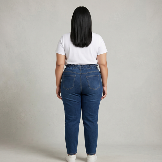 Indigo Elastic Waist Slim Straight Denim Pants PSW-11083