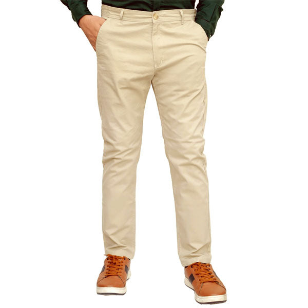 Khaki Straight Fit Regular Cotton Pants with Classic Leg and Button Closure – Men's Casual Wear