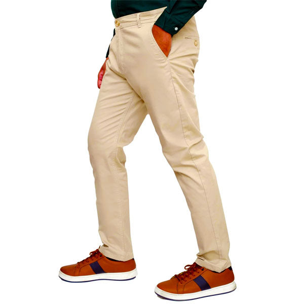Khaki Straight Fit Regular Cotton Pants with Classic Leg and Button Closure – Men's Casual Wear