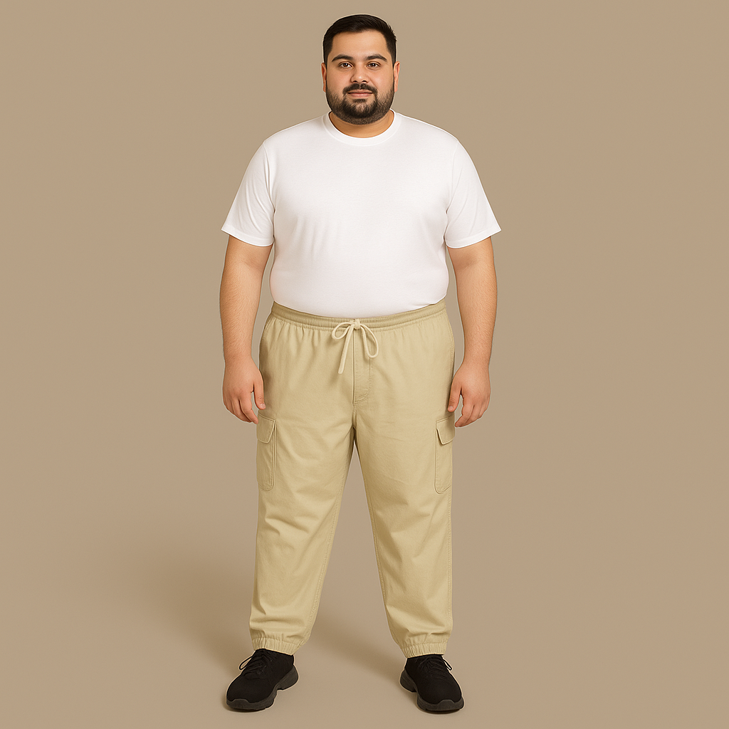 Khaki Plus-Size Cargo Cotton Joggers PSM-8809