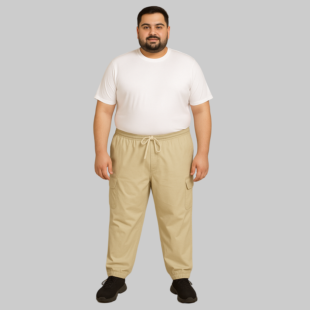 Khaki Plus-Size Cargo Cotton Joggers PSM-8809