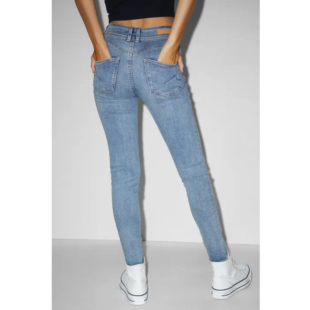 Light Blue Ribbed Mid-Waist Skinny Plus-Size Jeans PSW-8780