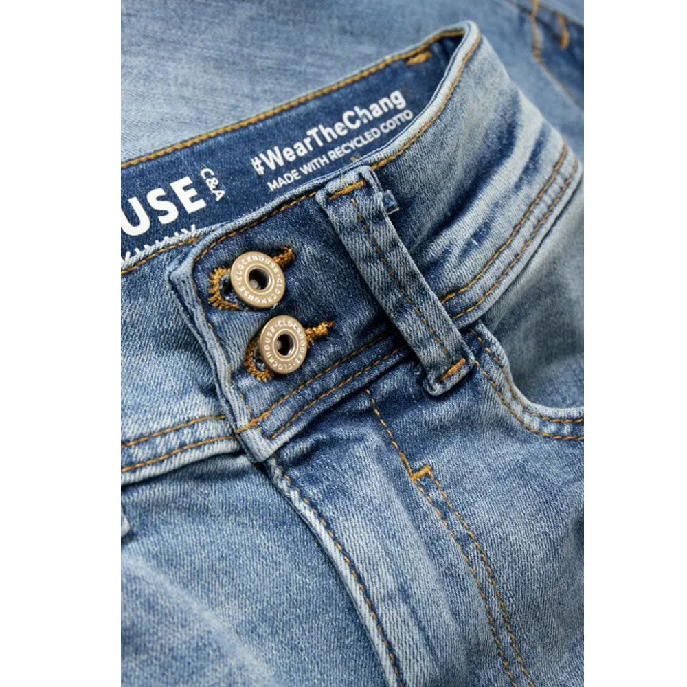 Light Blue Ribbed Mid-Waist Skinny Plus-Size Jeans PSW-8780