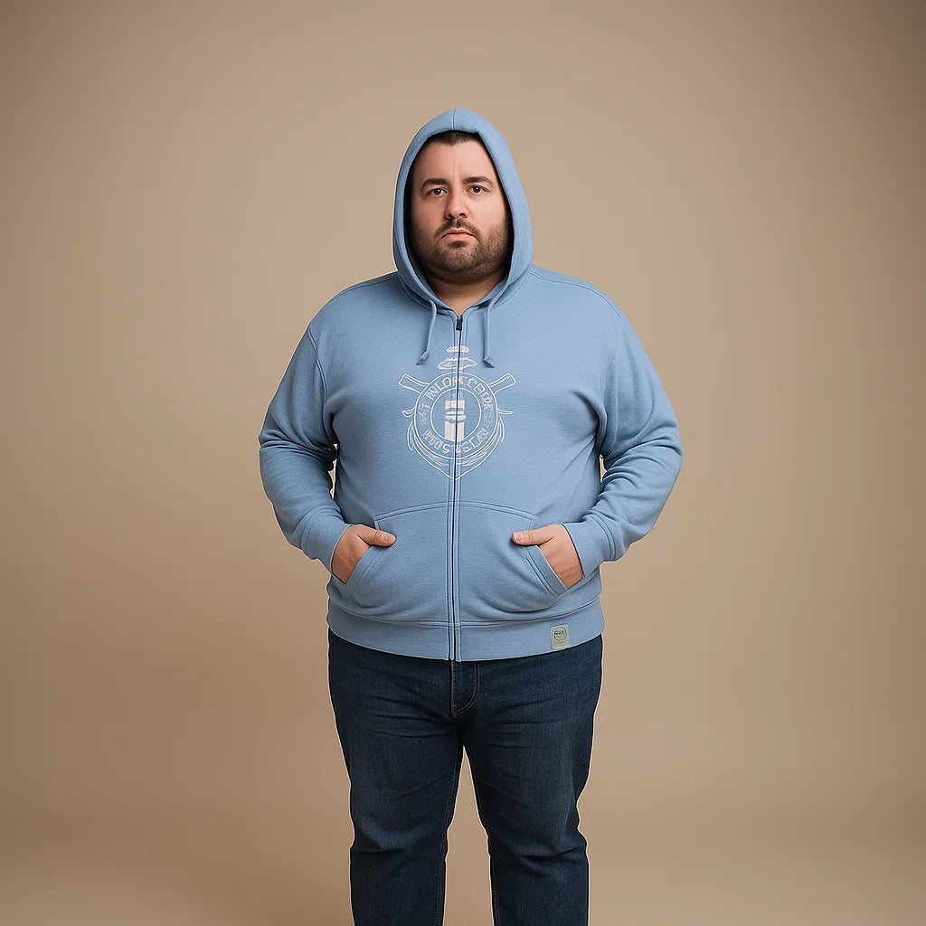 Light Blue Big Size Zipper Hoodie PSM-3085
