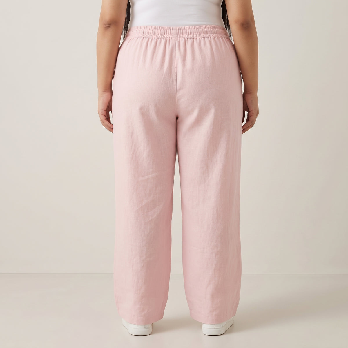 Light Pink Soft Twill Cotton Baggy Trousers β front view, relaxed baggy fit, soft twill cotton fabric