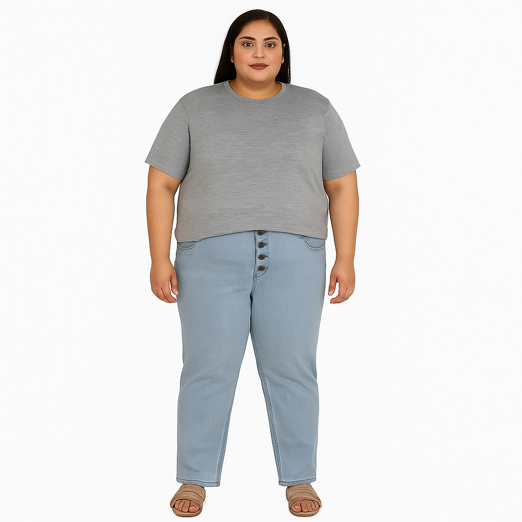 Light Wash Plus Size Woman Button Fly Slim Jeans PSW-6100