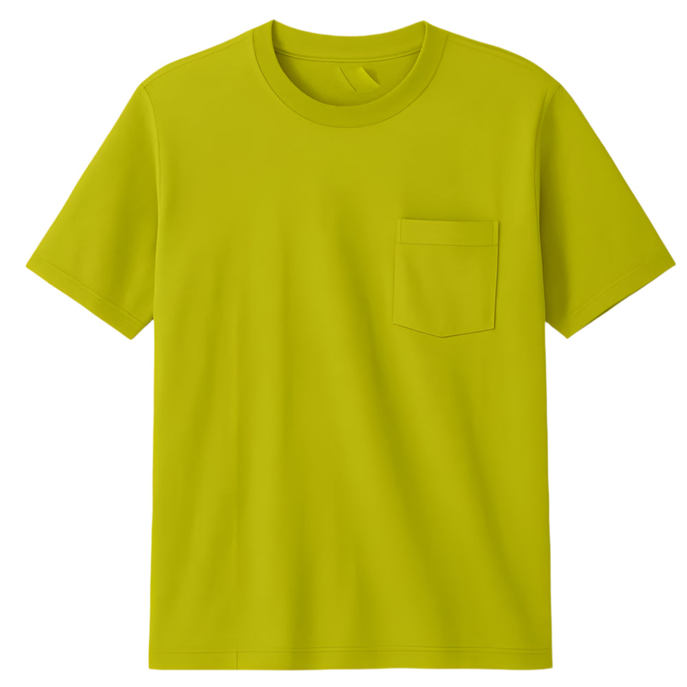 Lime Green Short-Sleeve Crewneck T-Shirt | Cotton Pocket Tee
