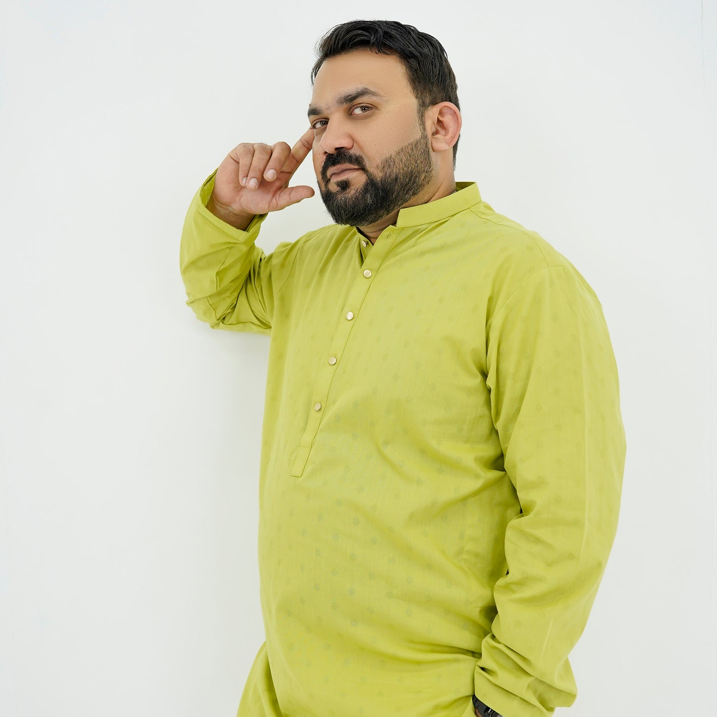 Lime Green Textured Cotton Plus Size Kurta Pajama PSM-9056