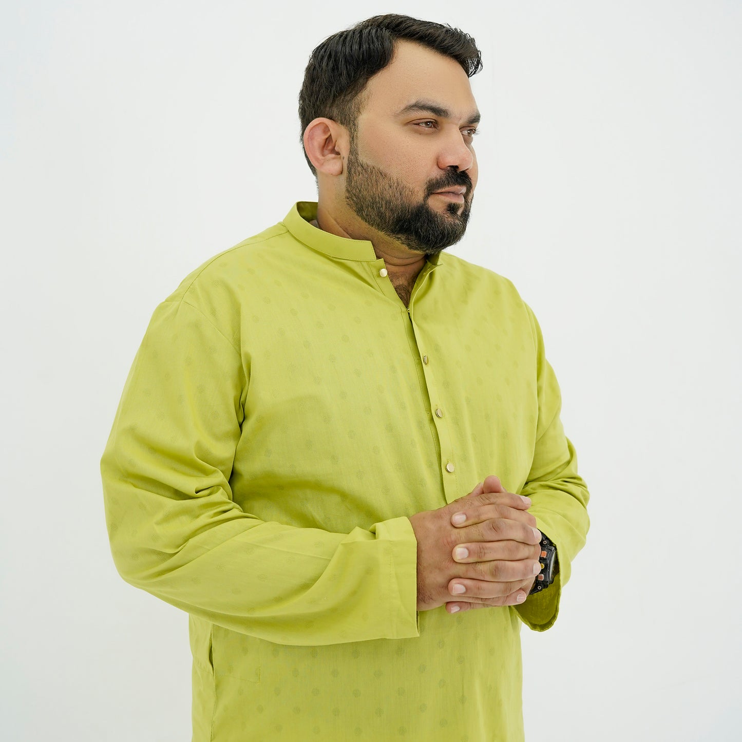 Lime Green Textured Cotton Plus Size Kurta Pajama PSM-9056