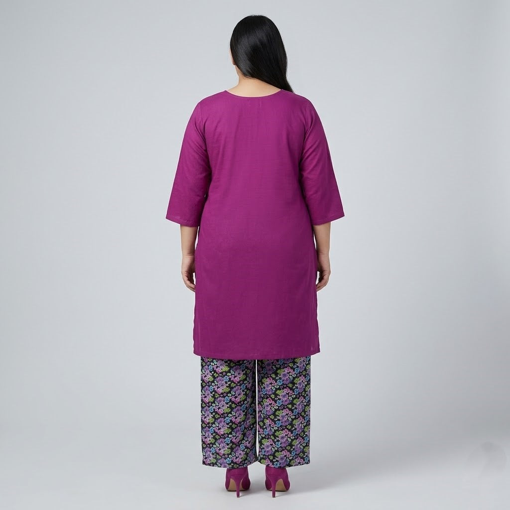 Magenta Chikankari Lawn shirt with printed Lawn trouser co-ord set