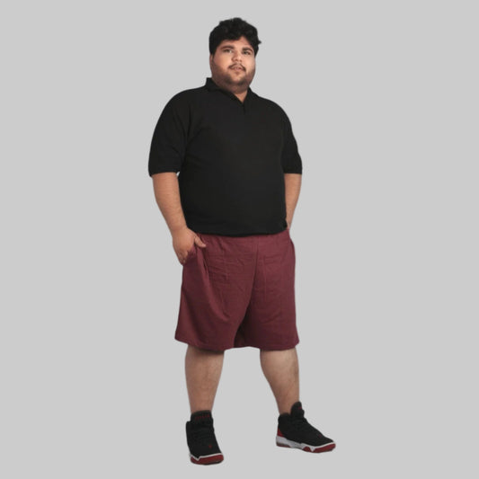 A pair of Maroon Lightweight Jersey Big Size Shorts with a soft jersey fabric, elastic waistband, and adjustable drawstring for a comfortable and stylish fit