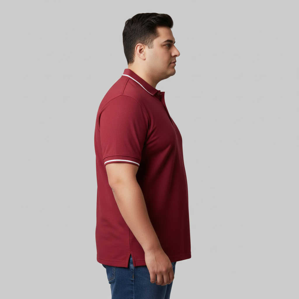 Maroon Contrast Tipped Plus Size Polo Shirt PSM-10882