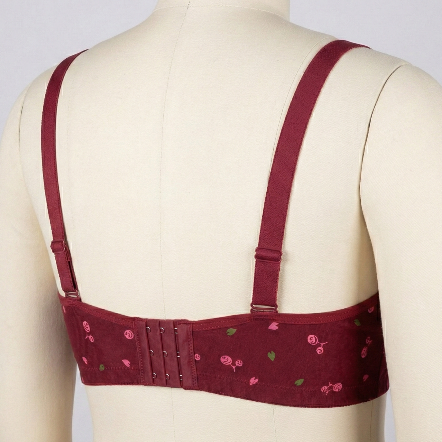 Maroon Floral Mesh Print Plus Size Wireless Bra PSW-10818