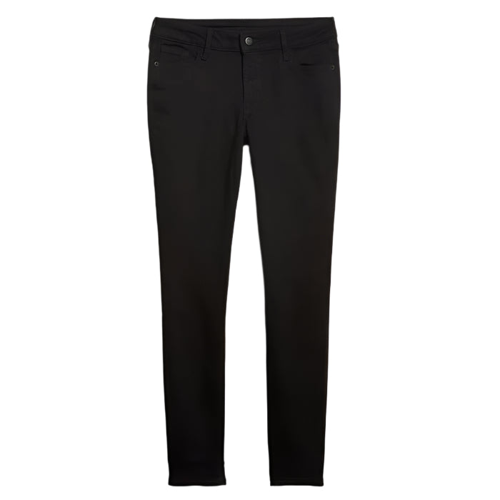 Plus-size model wearing black wash mid rise super skinny jeans with button front, zip fly, and front/back pockets, standing against a white background.