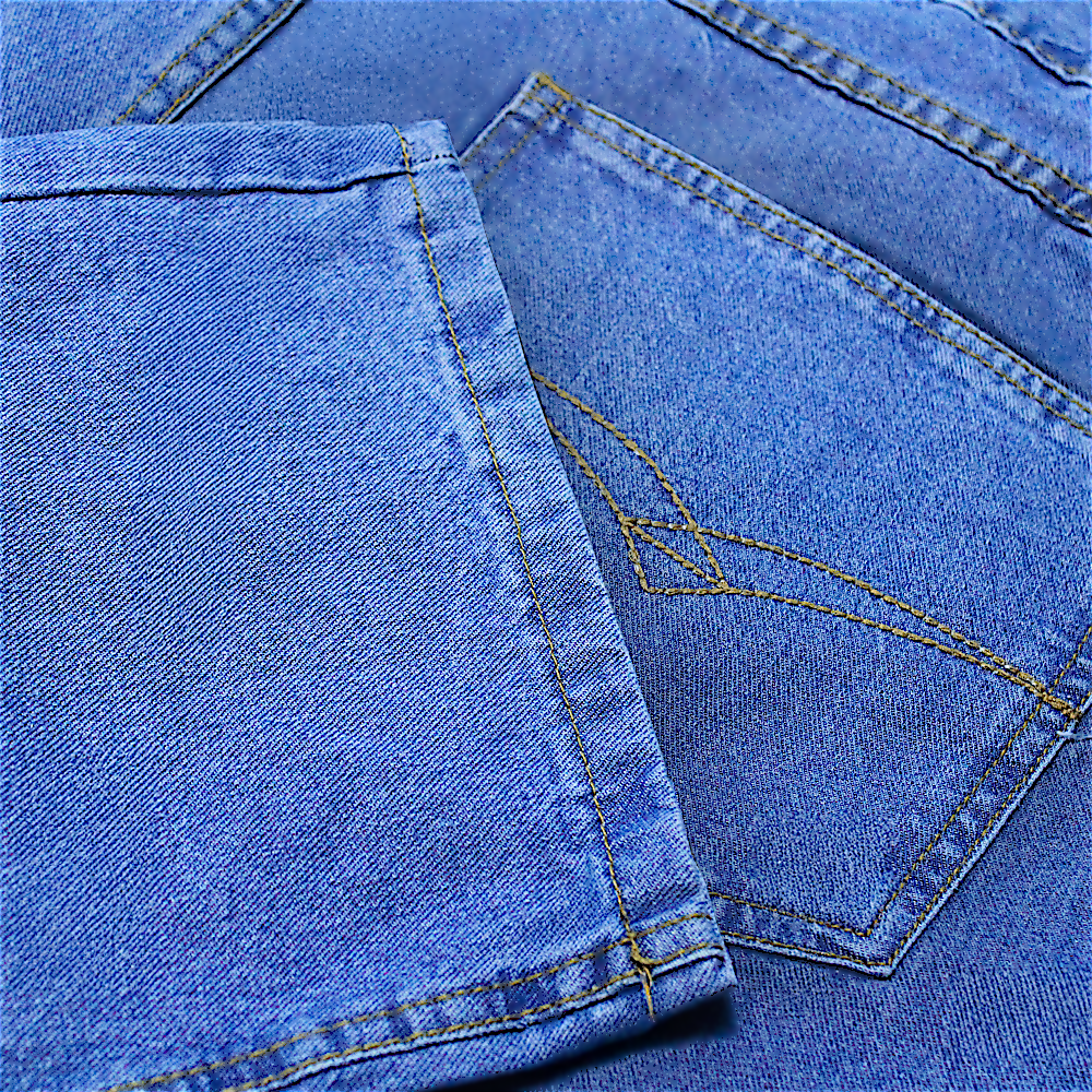 Men’s mid wash elasticated waist jeans with straight leg, button and zip fastening, belt loops, front and rear pockets, made from 100% cotton denim."