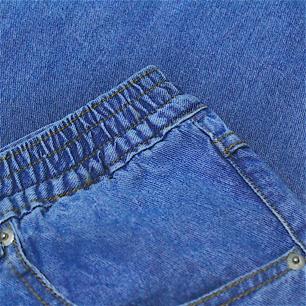 Men’s mid wash elasticated waist jeans with straight leg, button and zip fastening, belt loops, front and rear pockets, made from 100% cotton denim."