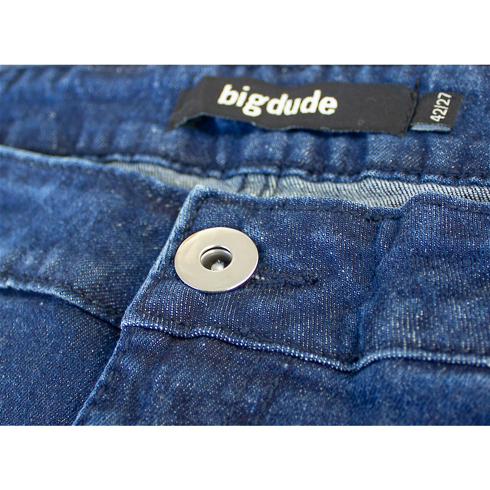 Mid Wash Stretch Denim Jeans with button, zip fly, and belt loops