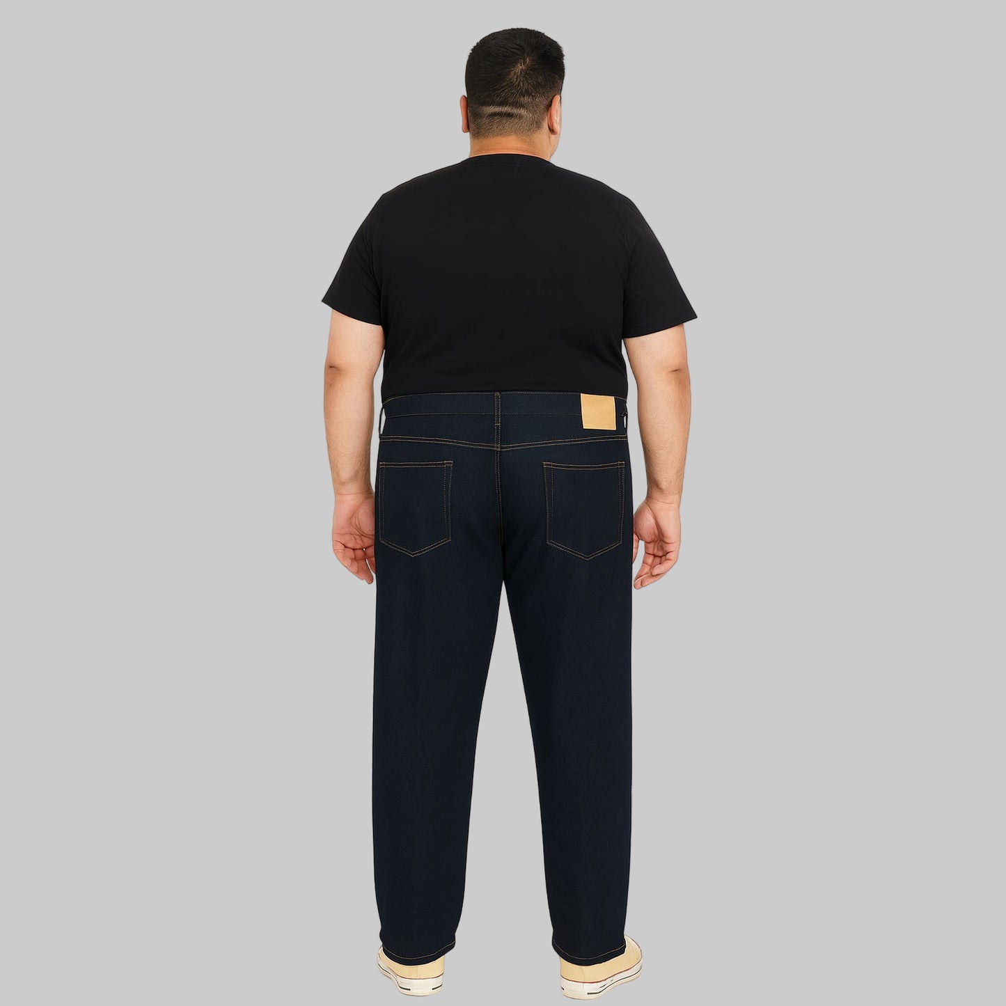 Front view of Midnight Indigo Straight Fit Jeans in indigo wash with straight-leg fit.