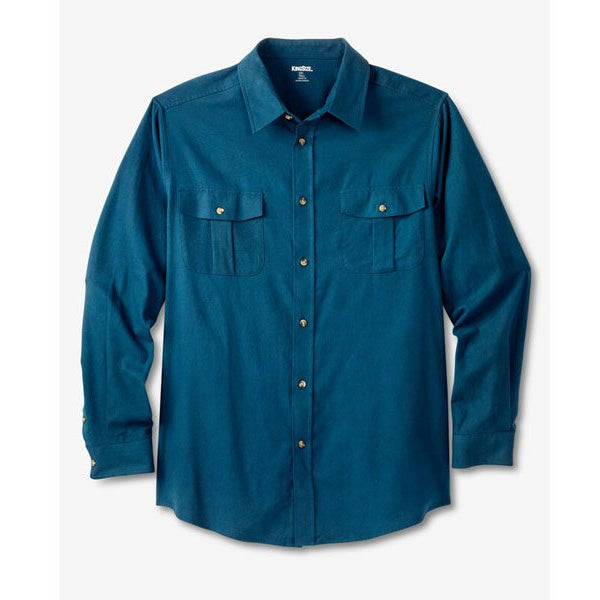 Flat-lay of Midnight Teal Flannel Shirt on neutral background