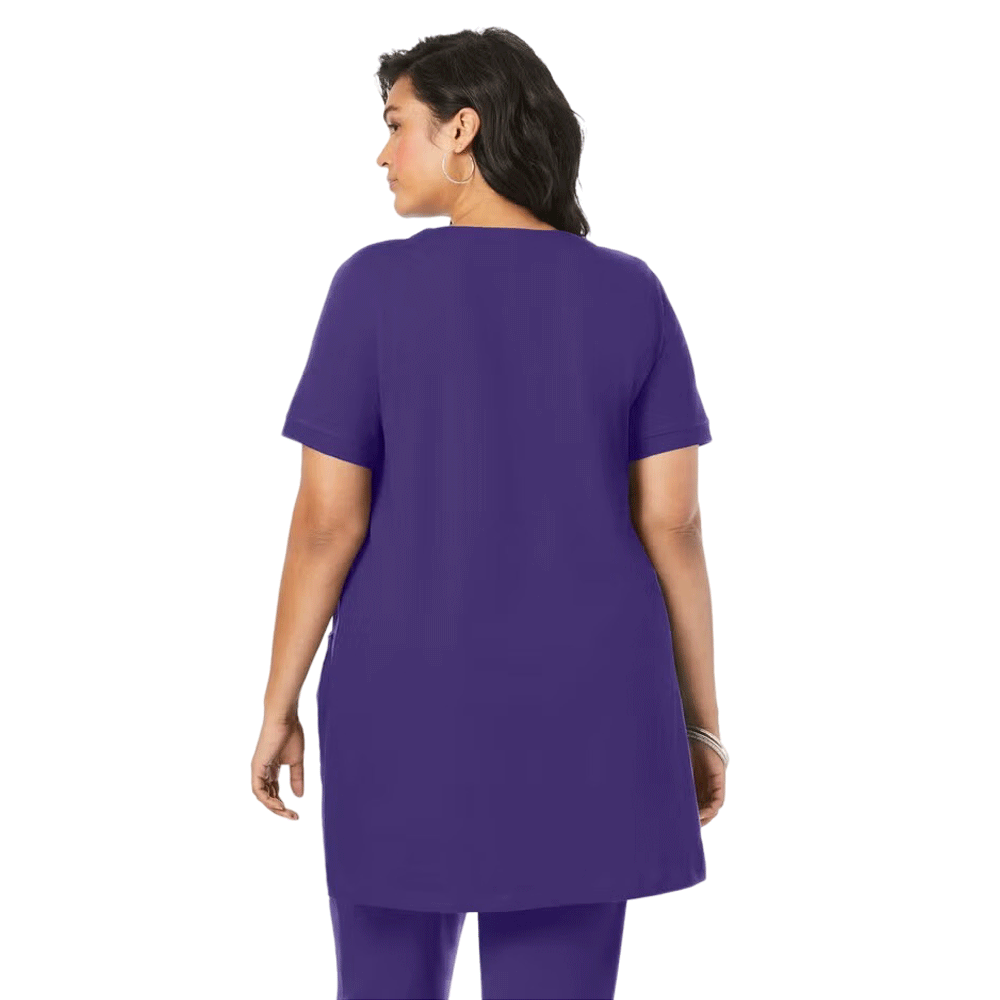 Midnight Violet Two Pocket Soft Knit Tunic with long sleeves, scoop neckline, and a relaxed fit for all-day comfort