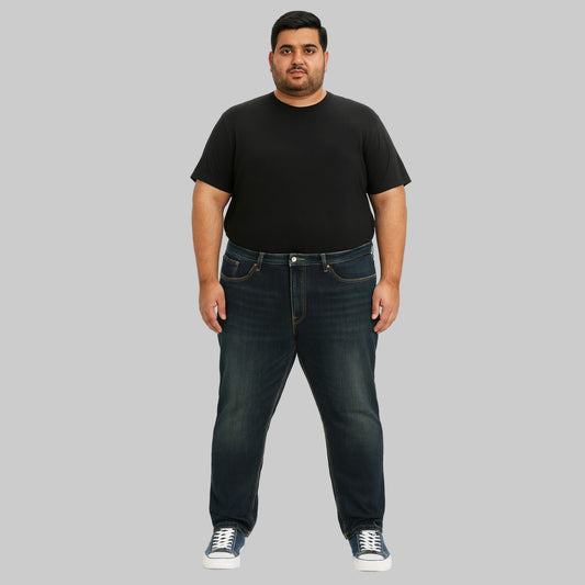 Midnight Wash Classic Straight Jeans in dark indigo, straight-leg cut, five-pocket style, button fly, stretch-cotton blend.