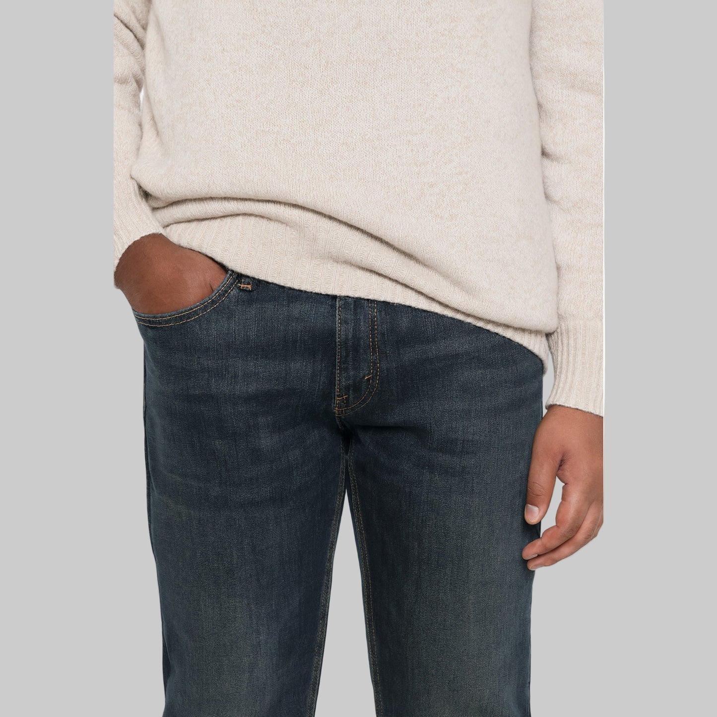 Midnight Wash Classic Straight Jeans in dark indigo, straight-leg cut, five-pocket style, button fly, stretch-cotton blend.