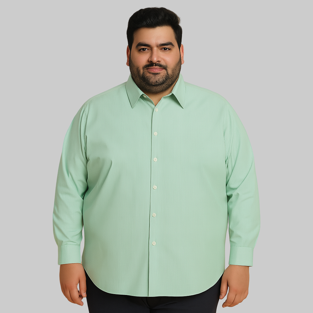 Flat-lay of mint green micro-stripe long sleeve formal shirt