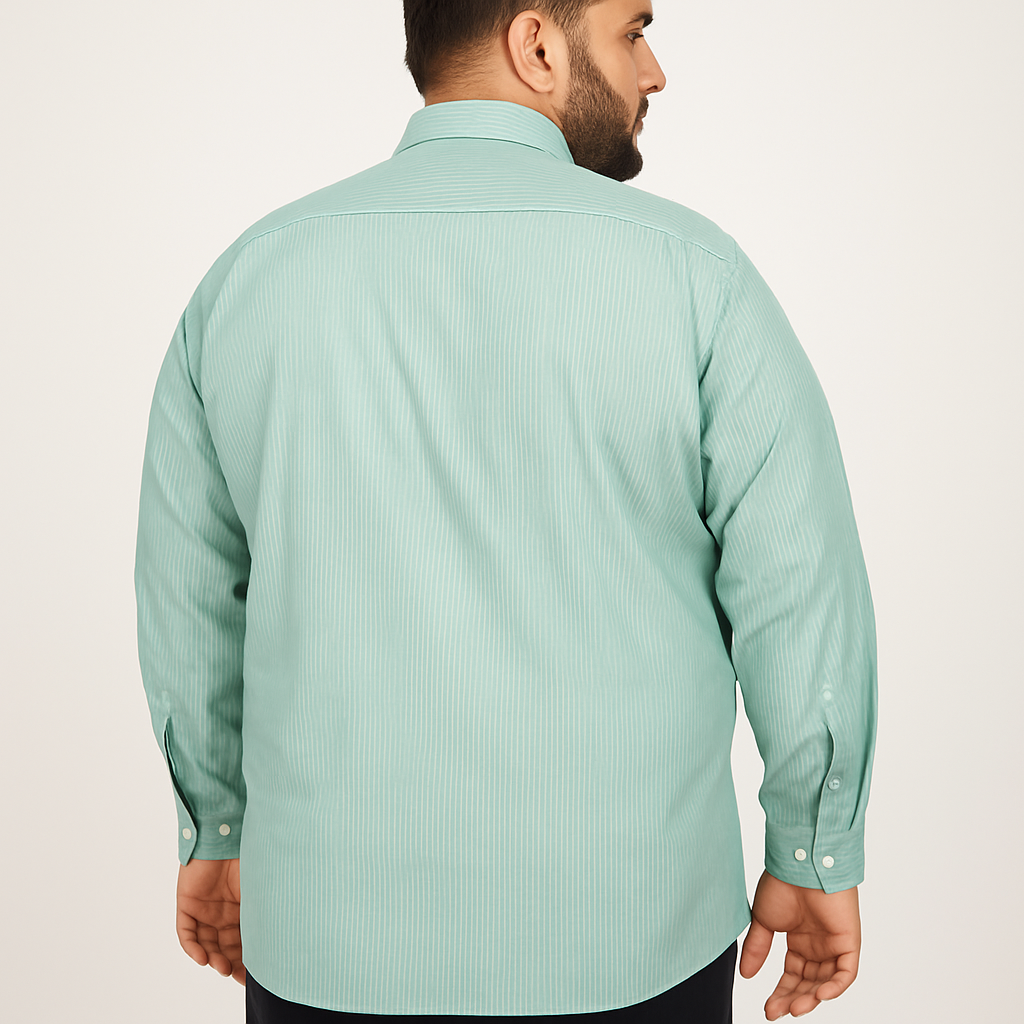 Flat-lay of mint green micro-stripe long sleeve formal shirt