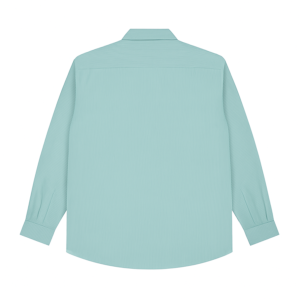 Flat-lay of mint green micro-stripe long sleeve formal shirt