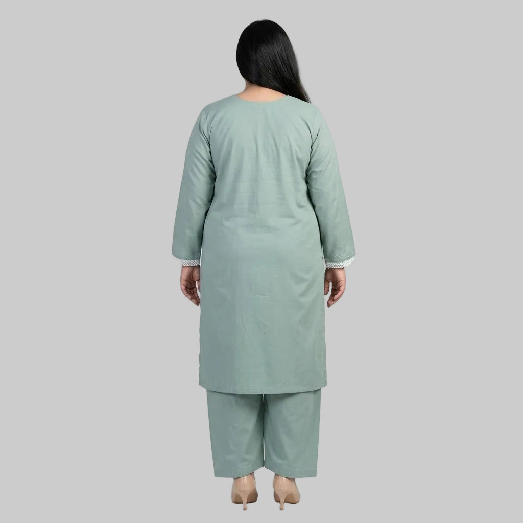 Mint Lace Trim Cotton Lawn Co-Ord Set for Women with Elegant Lace Detail