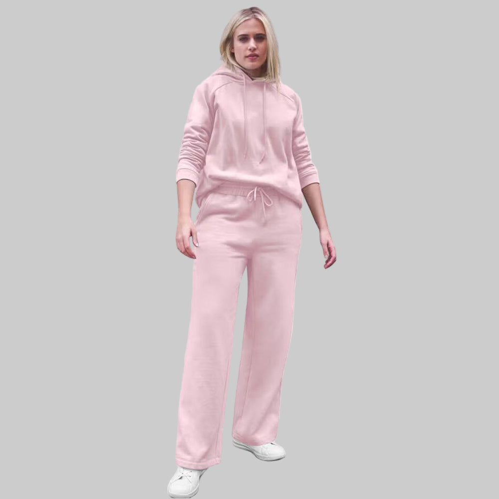 Plus-size Misty Rose wide leg fleece sweatpants with drawstring waist and side pockets, displayed flat on white background.