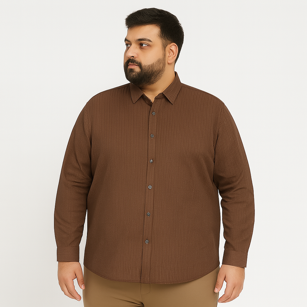 Mocha Brown Textured Plus Size Smart Casual Shirt PSM-9873