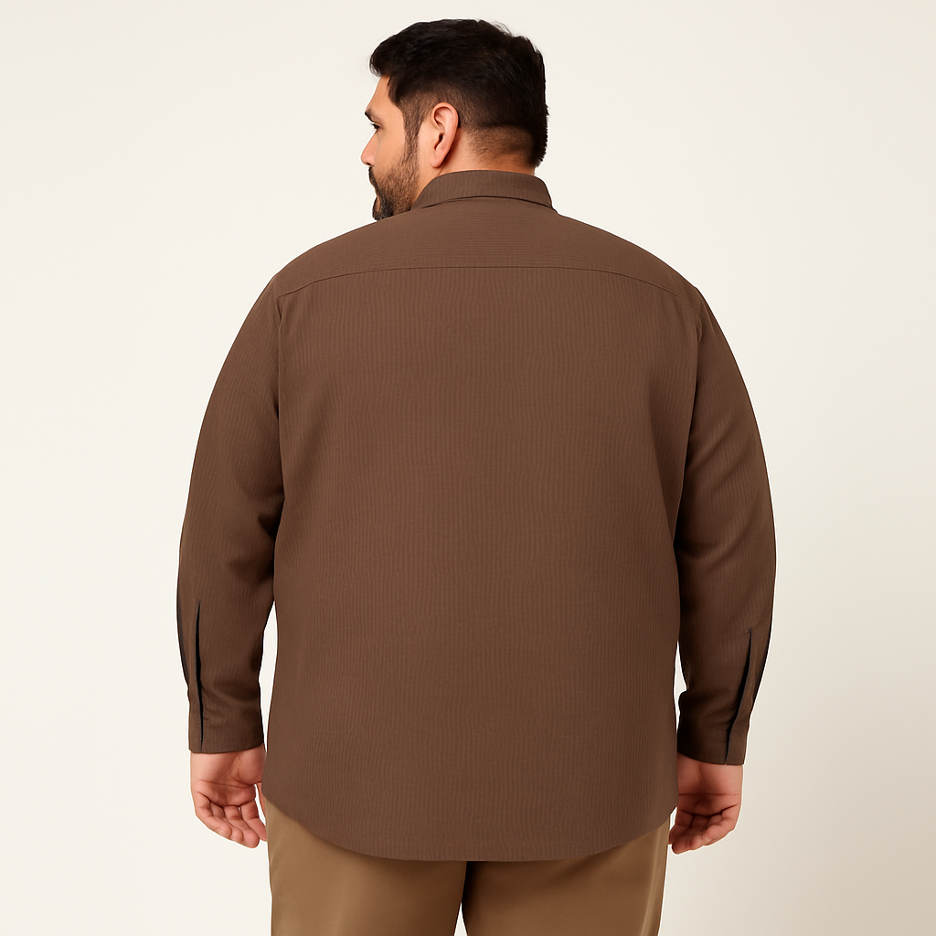 Mocha Brown Textured Plus Size Smart Casual Shirt PSM-9873