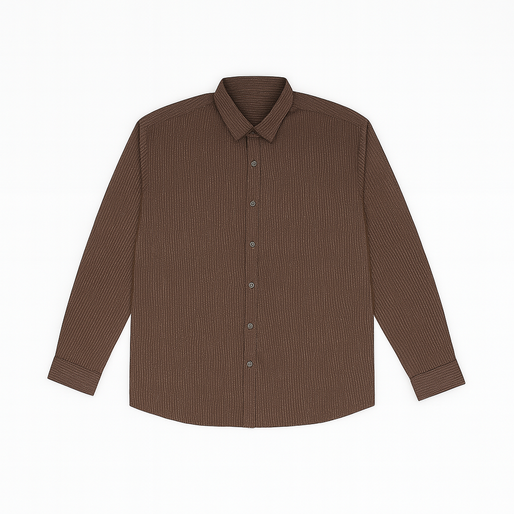 Mocha Brown Textured Plus Size Smart Casual Shirt PSM-9873