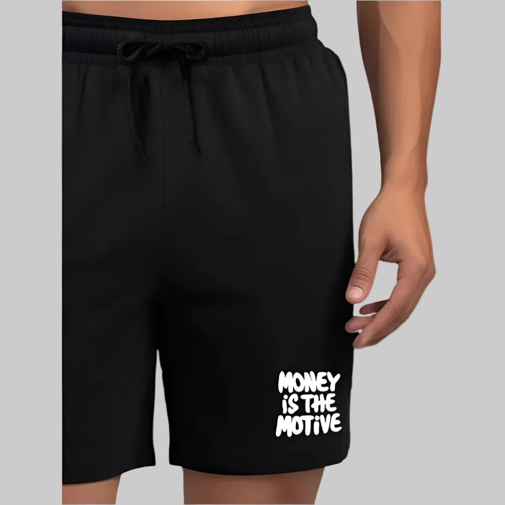 Money Is D Motive plus-size shorts set for men featuring a relaxed fit, soft breathable fabric, and matching top and shorts designed for everyday comfort and style