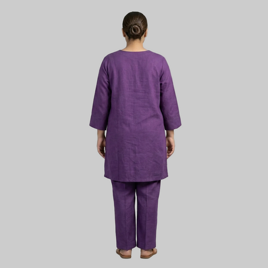 Mulberry Flow Co-Ord Set Back View – Plus Size Mulberry Purple Cotton Lawn Matching Set for Women Pakistan