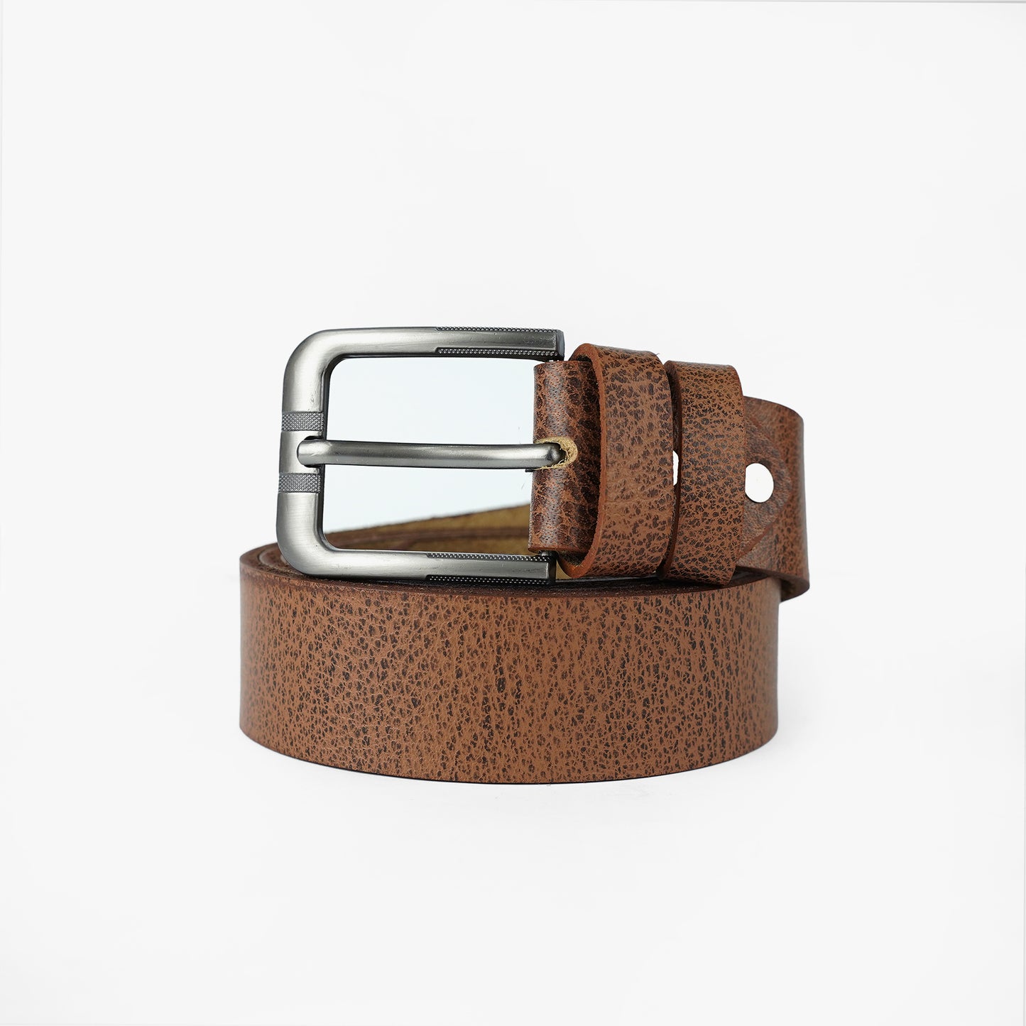 Mustard Textured Distressed Leather Belt with a rugged finish, crafted from premium leather for a stylish and versatile look. Perfect for casual and smart outfits.