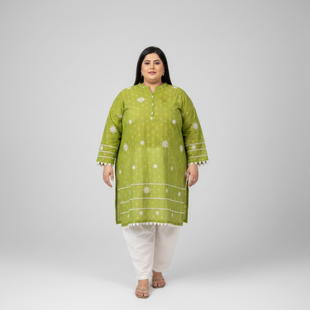 Naazneen – Green Chikankari Kurti for Curvy Women PSW-9623