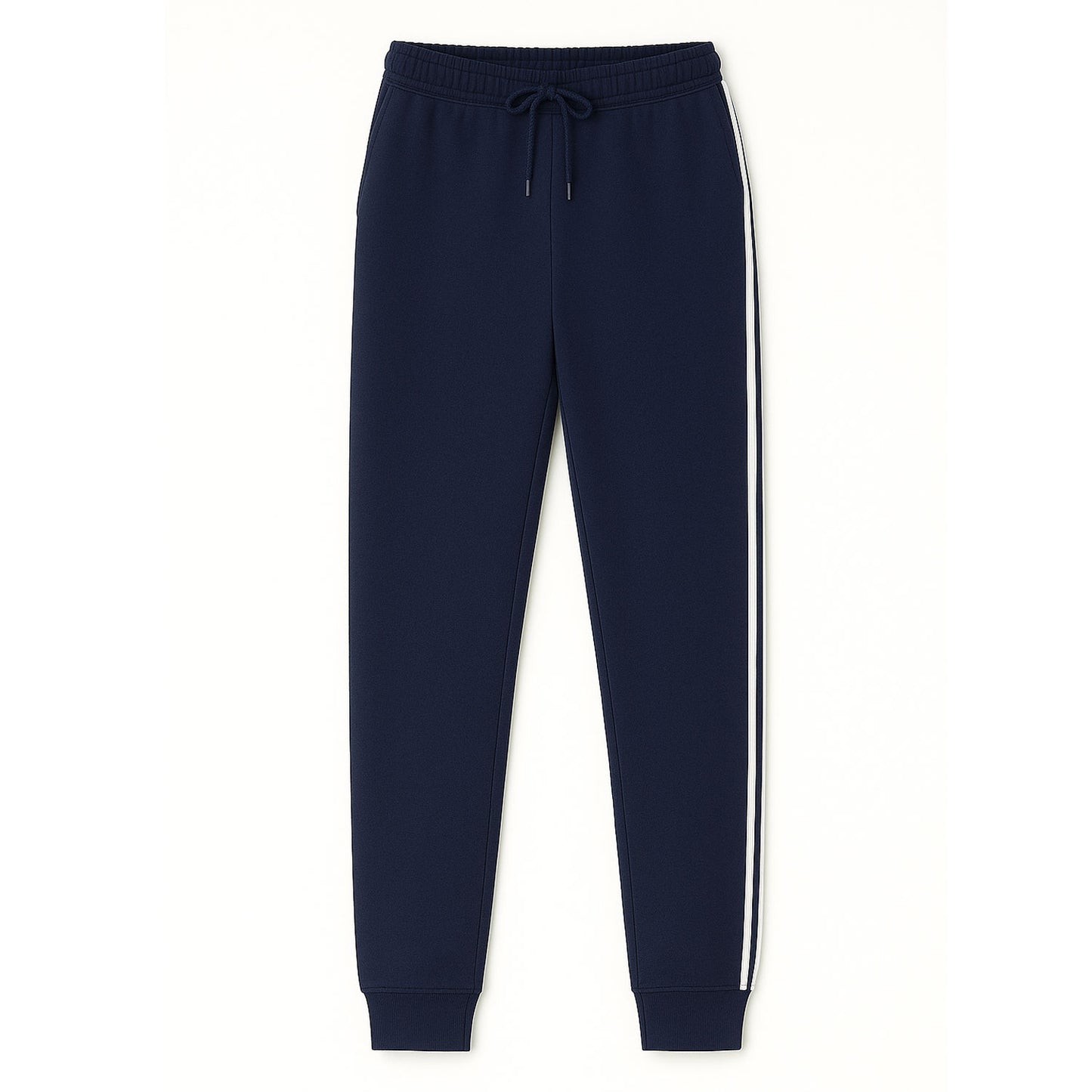 Navy Terry Side Stripe Cuffed Plus Size Trousers PSM-9847