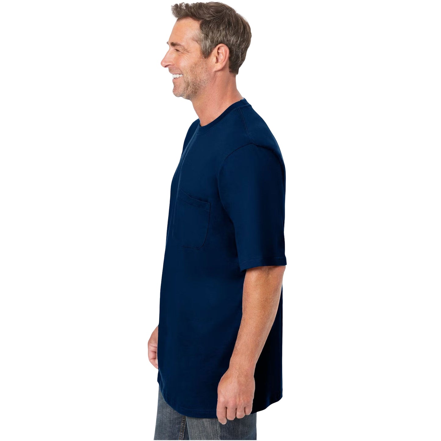 Navy Blue Big Size Pocket Crewneck T-Shirt – Relaxed Fit for Plus Size