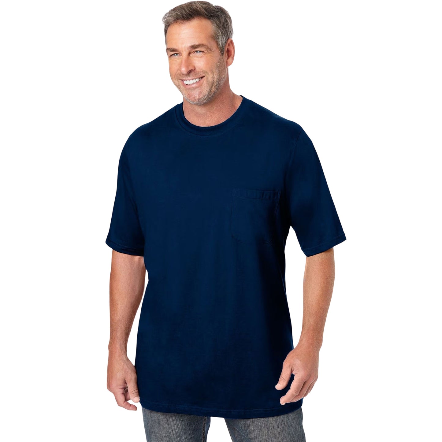 Navy Blue Big Size Pocket Crewneck T-Shirt – Relaxed Fit for Plus Size