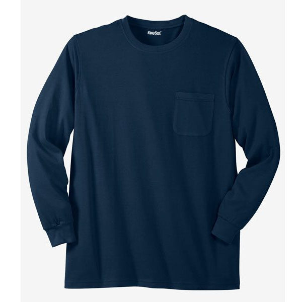Navy blue Big & Tall long sleeve T-shirt with chest pocket and heavyweight cotton
