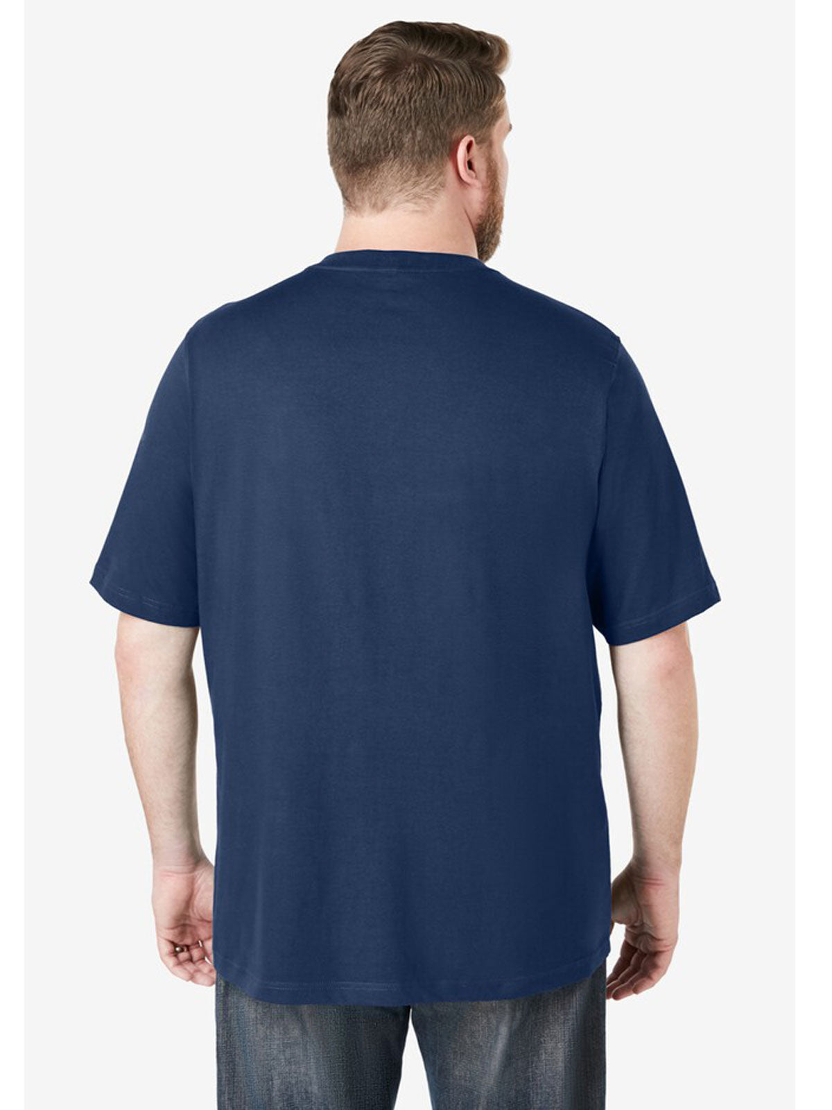 Plus-size Shrink-Less™ V-neck pocket T-shirt with a relaxed fit, taped neck seams, and durable cotton fabric that won’t shrink in the dryer.