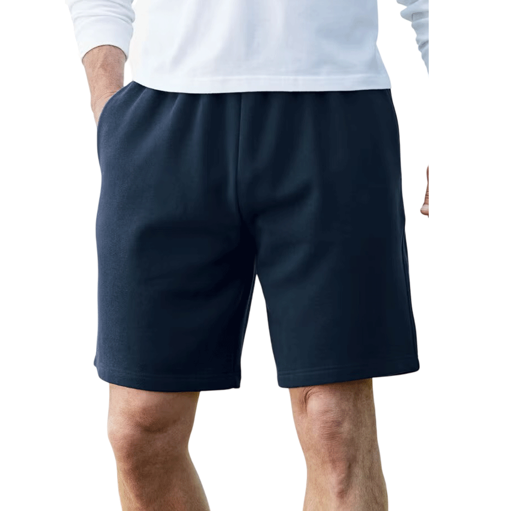 Plus-size fleece shorts with a relaxed fit, concealed drawstring waist, and side pockets for comfort and convenience.