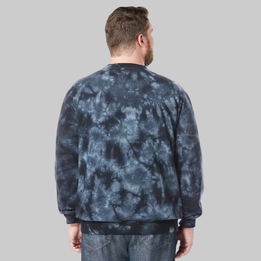 Navy marble fleece crewneck sweatshirt for big and tall men with relaxed fit and soft lining.