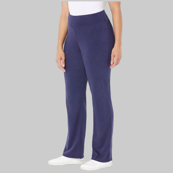 Navy blue plus size yoga pants with elastic waistband and soft stretch fabric for everyday active comfort.