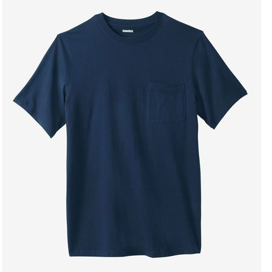 Navy piqué crewneck T-shirt with chest pocket and relaxed fit