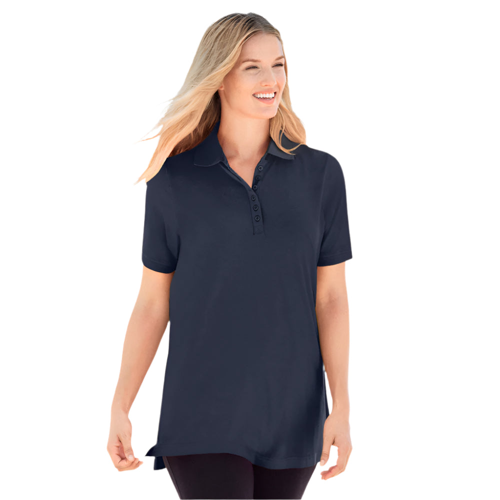 Navy Polo Tunic with Elbow-Length Sleeves – Relaxed Fit Smart Casual Top