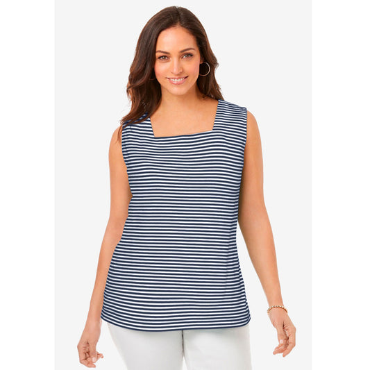 Navy Feeder Stripe Square Neck Tank PSW-8205