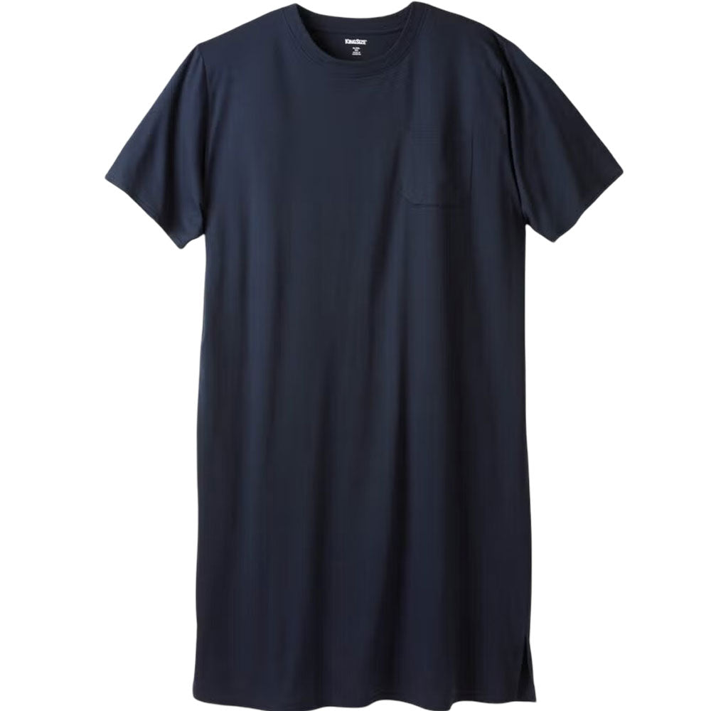 Navy blue sleeveless nightshirt on wooden background with texture detail